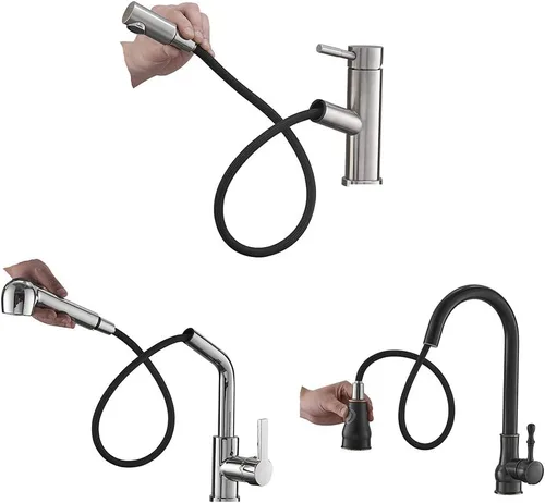 Miniatura 6 de Grifo desplegable para fregadero de baño de cocina de 1/2 pulgada IPS negro trenzado manguera de cabeza extraíble de 59 pulgadas o 59.1 in