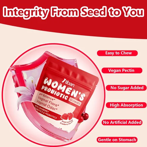 Miniatura 7 de Gomitas de probióticos vaginales para mujeres, gomitas femeninas de equilibrio de pH premium, olor saludable, equilibrio de levadura y flora +