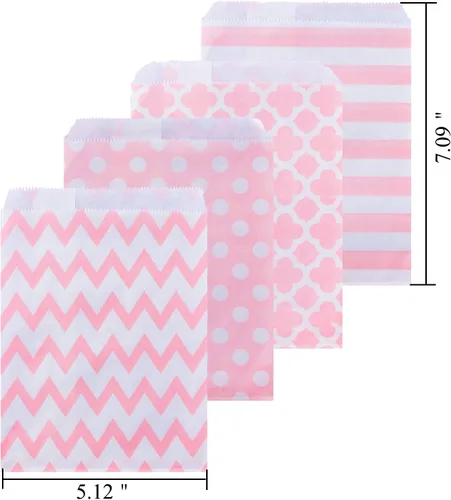 Miniatura 2 de Bolsas de papel biodegradables para galletas de caramelo, bolsas de regalo seguras para alimentos para botín de fiesta, golosinas de bufé, 100 Rosa