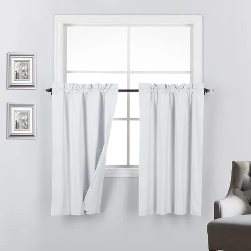 Miniatura 8 de 2 paneles de cortinas opacas con aislamiento térmico y forro blanco en la parte trasera para ventana de bloqueo de luz para cualquier ventana