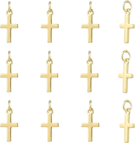 Dijes de cruz para hacer joyas, chapado en oro real de 18 quilates, dijes de religión para pulseras, collares y aretes
