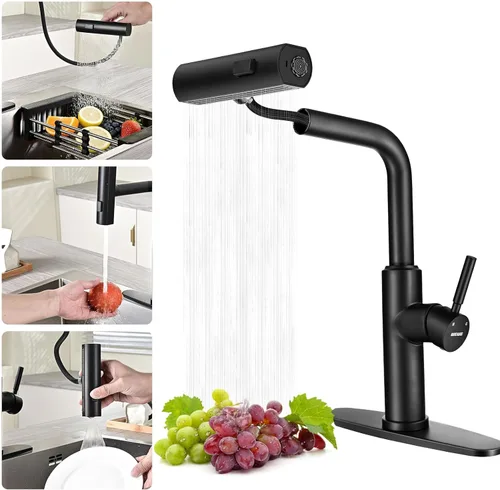 Miniatura 34 de WEWE Grifos de cocina con pulverizador desplegable, grifo de cocina de estilo granja en bronce cepillado con aceite, comercial, moderno, de arco