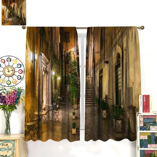 Miniatura 4 de Cortinas italianas, patio antiguo, sillas de café de Italia, casas históricas en la calle, sala de estar, dormitorio, cortinas opacas con bolsillo