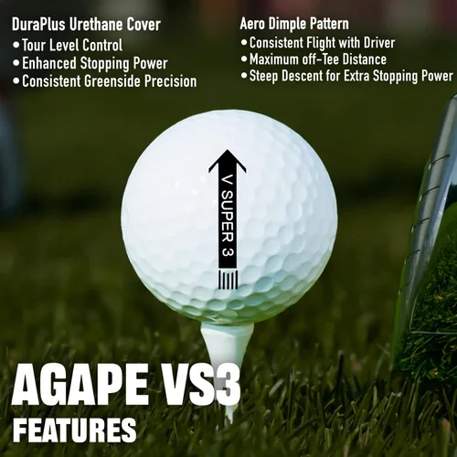 Miniatura 4 de agape MP5S MP5 VS3 - Pelotas de golf DuraPlus Uretano blanco y negro, 5 piezas y 3 piezas de doble núcleo