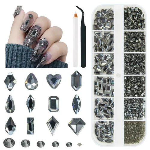 Miniatura 15 de Qiipii 2052 piezas de diamantes de imitación amatista púrpura para uñas, diamantes de imitación de vidrio de color lila claro para uñas, 72 formas