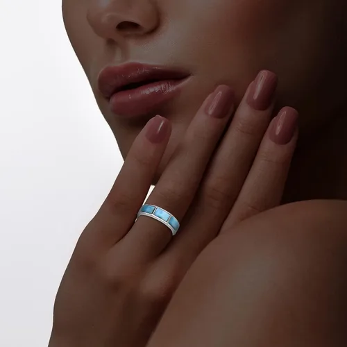 Miniatura 2 de Beaux Bijoux Sterling Silver Natural Larimar Criss-CrossSingle Band Ring