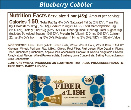 Miniatura 7 de NuGo Fiber d'Lish - Cobbler de arándanos, 0.44 onzas de fibra alta, vegano, 150 calorías, 16