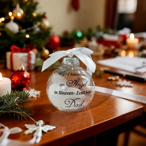 Miniatura 4 de Adornos de bola para árbol de Navidad, bola de plumas transparente, adorno conmemorativo de ángel, tengo un ángel en el cielo, lo llamo papá
