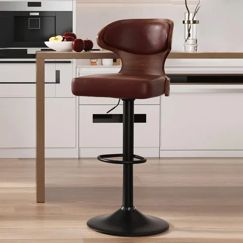 Miniatura 27 de Nalupatio Juego de 1 taburete de bar con altura ajustable de 24.5 a 33.5 pulgadas, taburetes de bar giratorios de madera curvada con respaldo