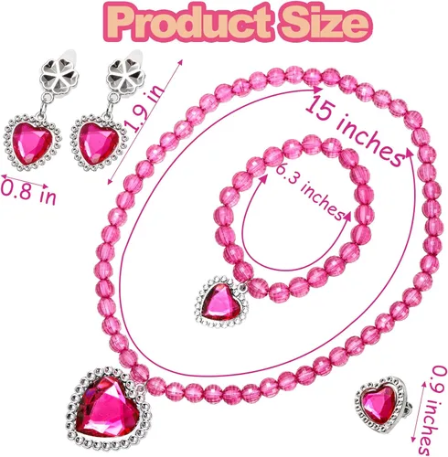 Miniatura 2 de Coloch 7 juegos de joyas de vestir, joyería de princesa de juguete con pulsera, collar, anillo y aretes, juego de joyas de cosplay para fiesta