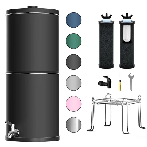 Miniatura 17 de Purewell Sistema de filtro de agua alimentado por gravedad de 3 etapas, sistema de encimera de acero inoxidable de 2.25 galones con 2 filtros