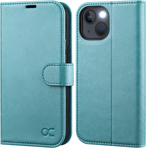 Miniatura 21 de OCASE Funda tipo cartera compatible con iPhone 13, de piel sintética con tapa tipo folio, con tarjetero, bloqueo RFID, soporte