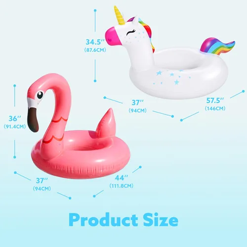Miniatura 5 de SLOOSH Paquete de 2 flotadores inflables de flamenco de unicornio para piscina, decoraciones de fiesta de natación, divertidos flotadores, tubos