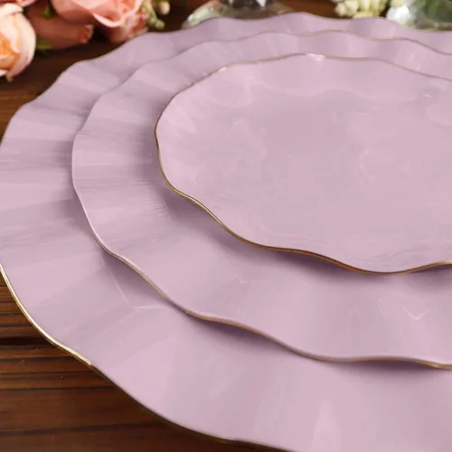 Miniatura 151 de Tableclothsfactory Paquete de 10 platos redondos de plástico negro de 6 pulgadas para ensalada de postre, platos desechables con borde ondulado