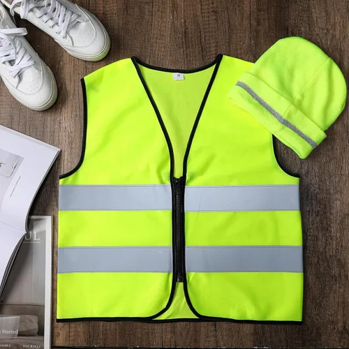 Miniatura 7 de Berlune Conjunto de 2 piezas de chaleco y gorro de caza para niños, ropa de caza reflectante, chalecos para senderismo nocturno al aire libre