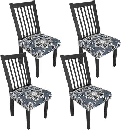 Miniatura 83 de Juego de 4 fundas elásticas para sillas de comedor, fundas para sillas de comedor con estampado floral, fundas para asientos de sillas con estampado