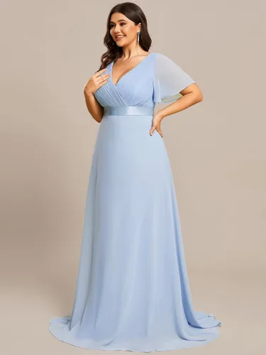 Miniatura 130 de Ever-Pretty Vestido formal para mujer, Navidad, Año Nuevo, cuello en V, gasa, talla grande, largo hasta el suelo, vestido de dama de honor