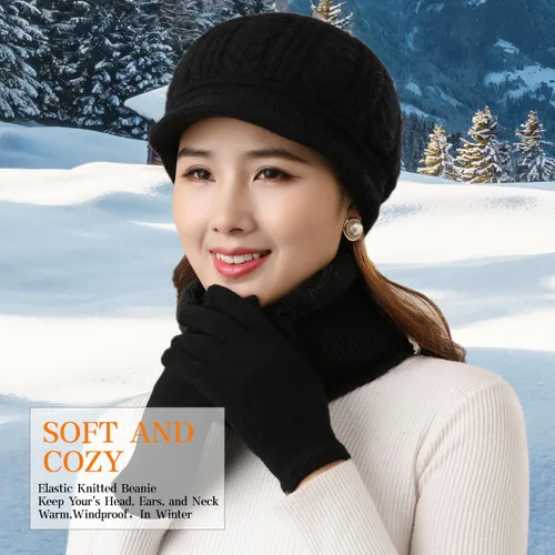 Miniatura 2 de Gorro de invierno para mujer, con forro polar, cálido, tejido, holgado, con visera