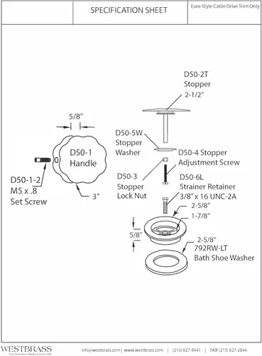 Miniatura 5 de Westbrass D50TE-12A - Moldura de repuesto estándar de 1-1/2 pulgadas para ensamblajes de desagüe de baño de accionamiento por cable, bronce antiguo