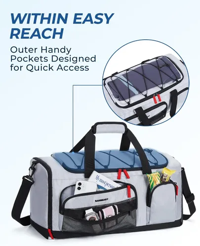Miniatura 9 de BAGSMART Sports - Bolsa de viaje para gimnasio, bolsa de lona impermeable para hombres y mujeres, bolsa de entrenamiento de fin de semana, Gris