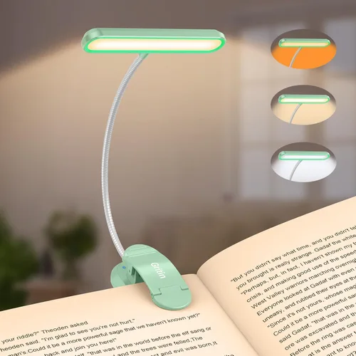 Miniatura 9 de Gritin Luz de Libro Recargable para Leer en la Cama con 19 LED y Función de Memoria - Cuidado de los Ojos, 3 Temperaturas de Color, 5 Niveles