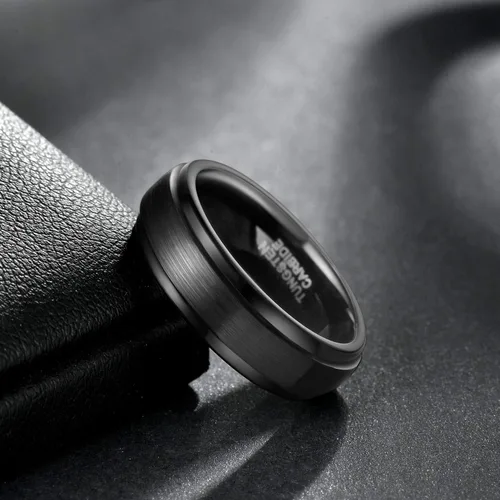Miniatura 2 de TRUMIUM - Anillo de boda de carburo de tungsteno de 1564 y 516 de pulgada, para hombres y mujeres, con borde escalonado, grabado en inglés I Love