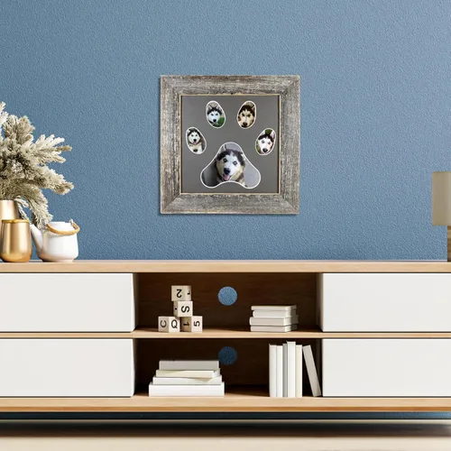 Miniatura 6 de BARNWOODUSA - Marco de collage de huellas de perro o gato, marco de fotos de 5 aperturas para mascotas, conmemoración del viaje de la mascota, gris