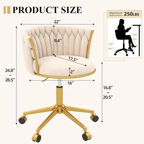 Miniatura 2 de Silla de escritorio de terciopelo, moderna silla de oficina con ruedas, sillón giratorio de tocador para el hogar con respaldo tejido, asiento