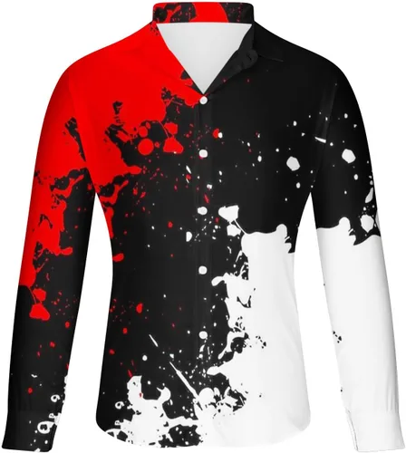 Miniatura 4 de Muscularfit Camisas casuales con botones para hombre, ajustadas, manga larga, cuello con estampado de mármol, camiseta de vestir, camisetas