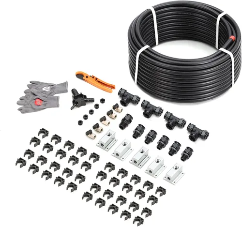 Shop Air Line Kit de 3/4 pulgadas x 200 pies, kit de manguera de tubo de compresor de aire de aluminio HDPE para garaje con bloque de pliegue Negro