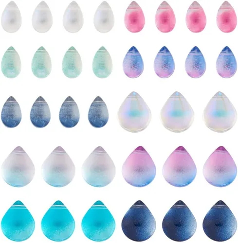 Miniatura 10 de Cheriswelry 48 colgantes de diamantes de imitación de resina en forma de lágrima con ajustes de latón dorado con diamantes de imitación facetados