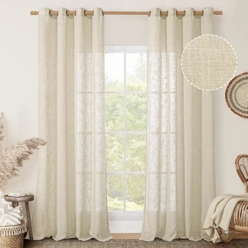 Miniatura 55 de LAMIT Cortinas de lino sintético para dormitorio, paneles filtrantes de luz, cortinas de lino con protección de privacidad con ojales para ventanas