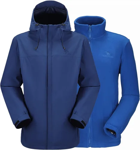 CAMEL CROWN - Chaqueta de esquí para hombre 3 en 1, chaqueta de invierno impermeable para nieve, cortavientos, con capucha y forro polar cálido Azul