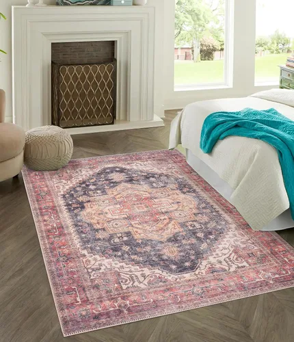 Miniatura 303 de GLN Rugs Traditional Collection - Alfombra de felpilla lavable a máquina, tradicional lavable, antideslizante, alfombra de felpilla de pelo corto