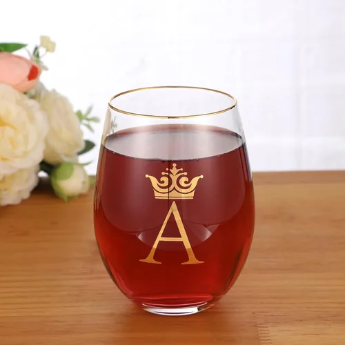 Miniatura 4 de Vaso de vino de 15 onzas con letra A, regalo personalizado con inicial, para boda, dama de honor, cumpleaños, graduación, para hombres y mujeres