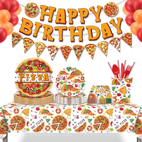 Miniatura 5 de Lide Road Mantel para fiesta de pizza, 2 piezas, con temática de pizza, decoración de fiesta de cumpleaños, cubierta de plástico desechable