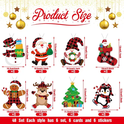 Miniatura 2 de Funrous 24 piezas de kits de manualidades navideñas para niños, adornos colgantes de bricolaje para árboles de Navidad, crea tus propias