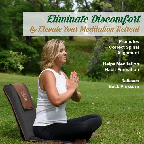 Miniatura 3 de Silla de meditación japonesa de suelo con soporte para la espalda para adultos - Silla de meditación premium con respaldo ajustable y plegable