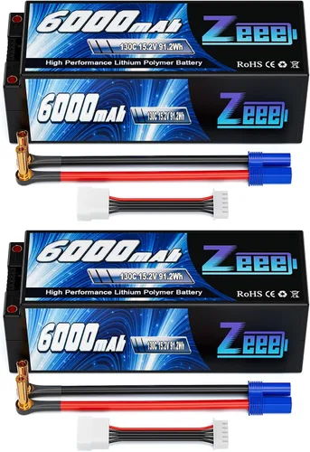 Zeee 4S Lipo Batería 6000mAh 15.2V HV Lipo 130C con conector de bala a EC5 de 0.197 in, batería rígida para vehículos RC, automóviles, camiones,