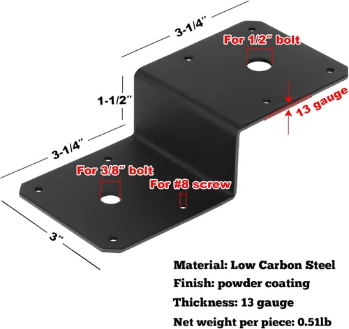 Miniatura 2 de 6 lazos negros para viguetas de cubierta, soporte Z para postes de 4 x 4 a haz de 2 x 4, calibre 13