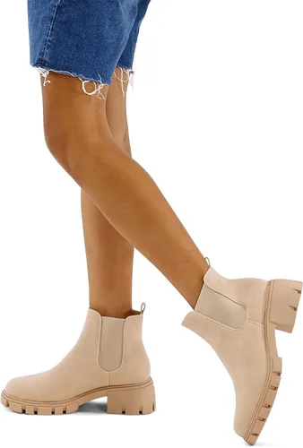 Miniatura 6 de mysoft Botas Chelsea de plataforma para mujer, con suela de lengüeta, botines de tacón grueso