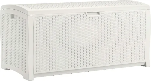 Miniatura 2 de Suncast Caja de almacenamiento de mimbre de resina de 99 galones para patio, contenedor de almacenamiento al aire libre resistente al agua blanco