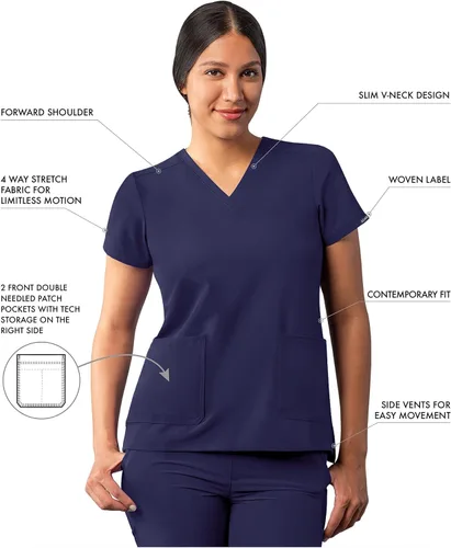Miniatura 3 de Adar Addition - Ropa quirúrgica para mujer, moderna camiseta médica con cuello en V