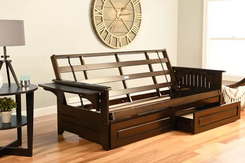 Miniatura 7 de Kodiak Furniture Phoenix Futón de tamaño completo en acabado espresso con cajones de almacenamiento, lino y cacao Cocoa Lino