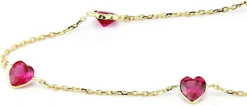 Miniatura 3 de 14K Yellow Gold Station Anklet With Ruby Red Heart Cubic Zirconia 9-11 Inch