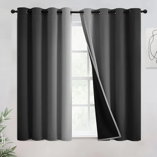 Miniatura 33 de COSVIYA - Cortinas 100% opacas y visillos con ombre, cortinas negras de 63 pulgadas de largo, 2 paneles, cortinas de oscurecimiento total