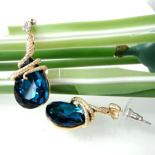 Miniatura 36 de Navachi Pendientes colgantes de gota de serpiente con forma de pera multicolor de cristal chapado en oro de 18 quilates