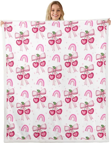 Miniatura 9 de Manta de franela con lazo rosa, manta de vellón con lazo en acuarela para decoración del hogar, sofá, sofá, manta de forro polar kawaii de dibujos