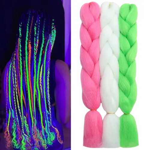 Miniatura 8 de Cabello trenzado rubio de 24 pulgadas, 613, extensiones de cabello trenzado jumbo, 3 piezas de trenzas luminosas que brillan en la oscuridad
