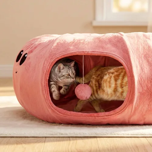 Miniatura 2 de Cama túnel para gatos con 20 juguetes para gatos, túnel de juego plegable para gatos de interior, juguetes para gatitos de interior, en forma de Rosa